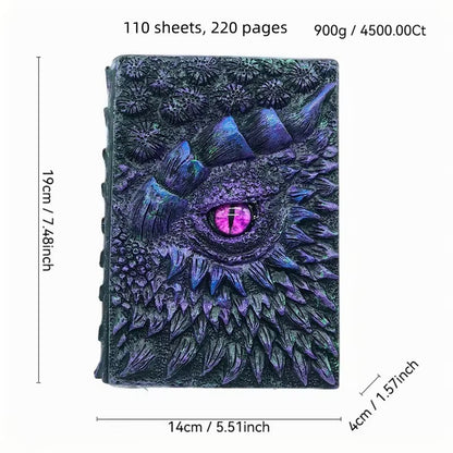 3D Dragon Eye Resin Journal – Handmade Gothic Embossed A5 Notebook, Blank Vintage Fantasy Diary & RPG Spellbook