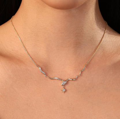 Serpentine Snake Star Pendant Necklace 18K Gold Plated CZ Diamond Accents