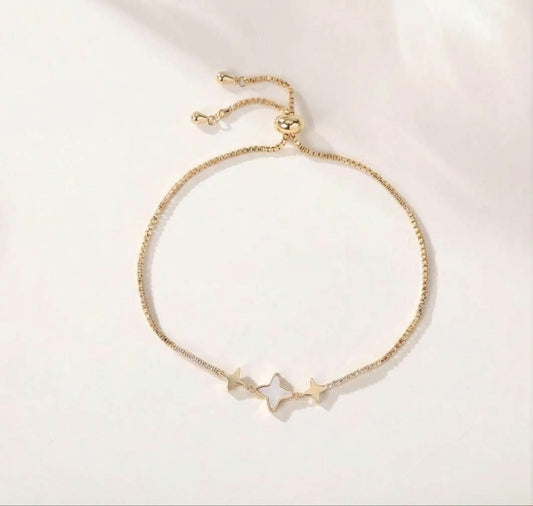 ⁠Celestial Star 18K Gold Plated Mother of Pearl & CZ Bolo Adjustable Bracelet