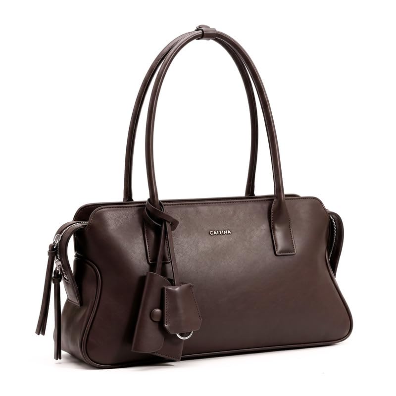 CAITINA Shoulder Bag Satchel Top Handle Hand Bag w/ Shoulder Strap – PU Vegan Leather – Dark Brown Espresso - Brand New