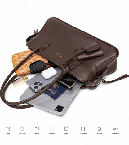 CAITINA Shoulder Bag Satchel Top Handle Hand Bag w/ Shoulder Strap – PU Vegan Leather – Dark Brown Espresso - Brand New