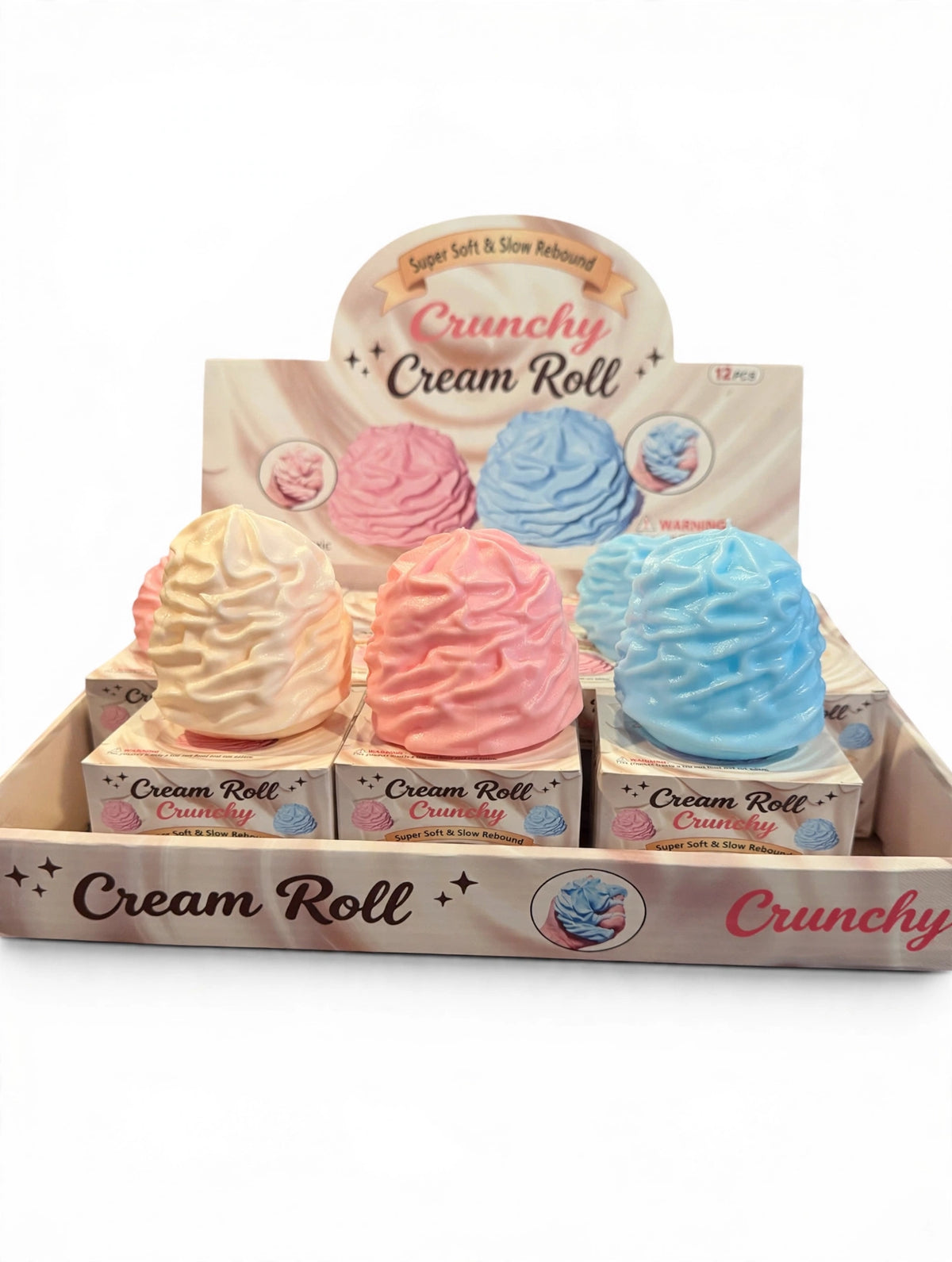 Crunchy Whipped Cream Roll Squishy Toy 7cm Building Block & Clay Filled Sensory Fidget Toy Stress Relief