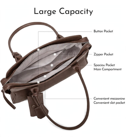 CAITINA Shoulder Bag Satchel Top Handle Hand Bag w/ Shoulder Strap – PU Vegan Leather – Dark Brown Espresso - Brand New