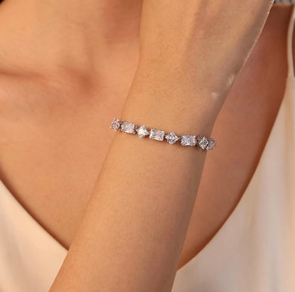 Adjustable Silver Tennis Bracelet with Sparkling Geometric Zirconia