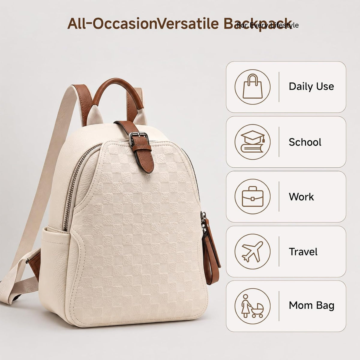 Small Backpack Purse for Women, Cute Plaid PU Leather Lightweight