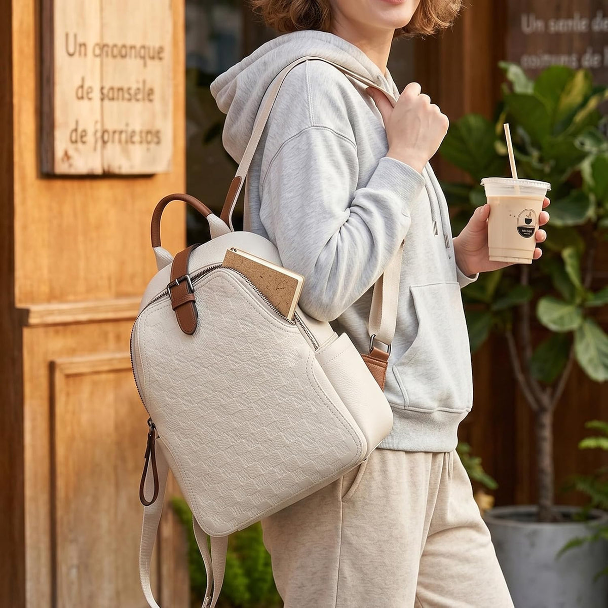 Small Backpack Purse for Women, Cute Plaid PU Leather Lightweight
