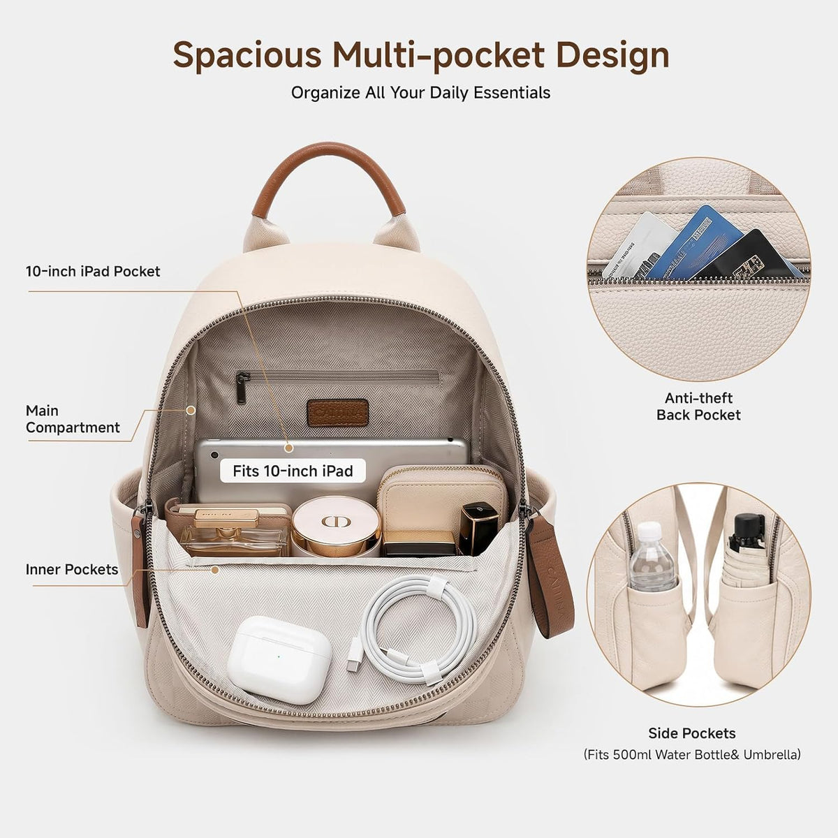 Small Backpack Purse for Women, Cute Plaid PU Leather Lightweight
