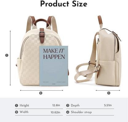 Small Backpack Purse for Women, Cute Plaid PU Leather Lightweight