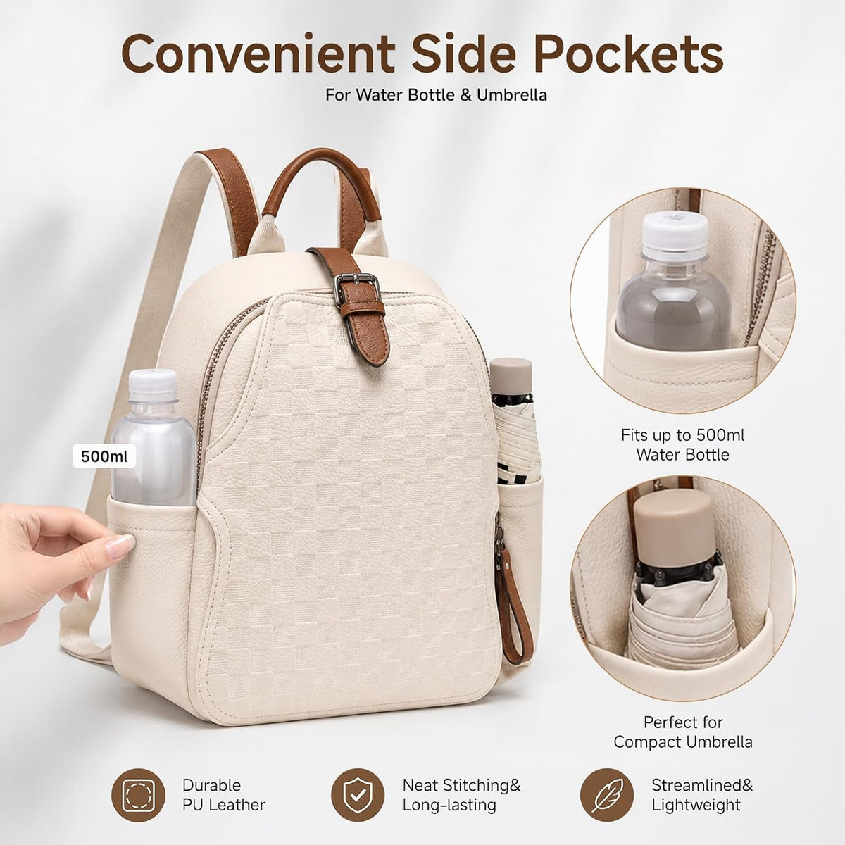 Small Backpack Purse for Women, Cute Plaid PU Leather Lightweight