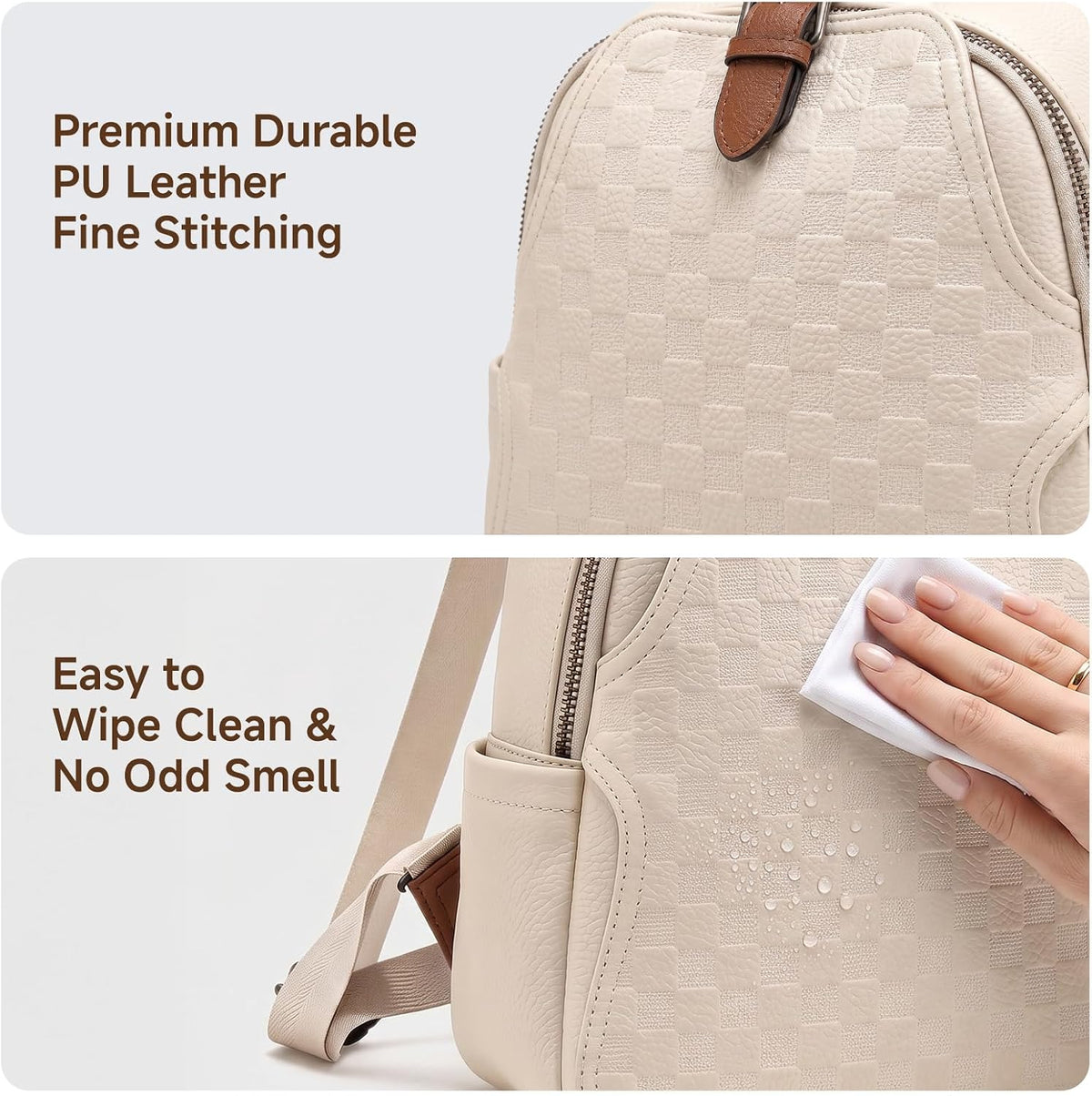 Small Backpack Purse for Women, Cute Plaid PU Leather Lightweight
