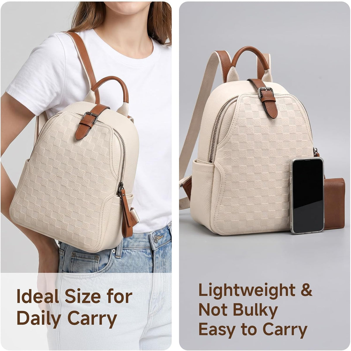 Small Backpack Purse for Women, Cute Plaid PU Leather Lightweight