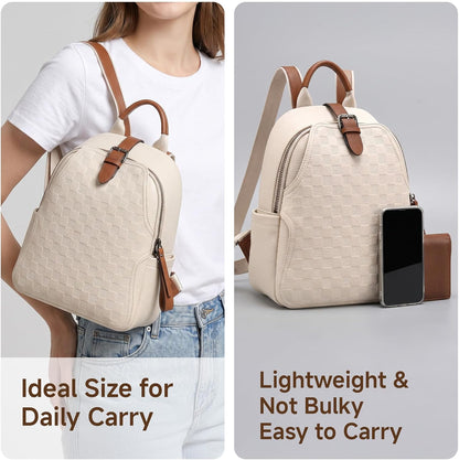 Small Backpack Purse for Women, Cute Plaid PU Leather Lightweight
