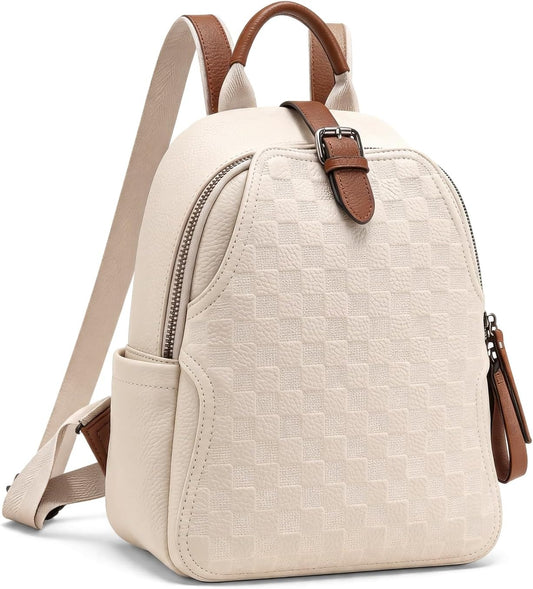 Small Backpack Purse for Women, Cute Plaid PU Leather Lightweight