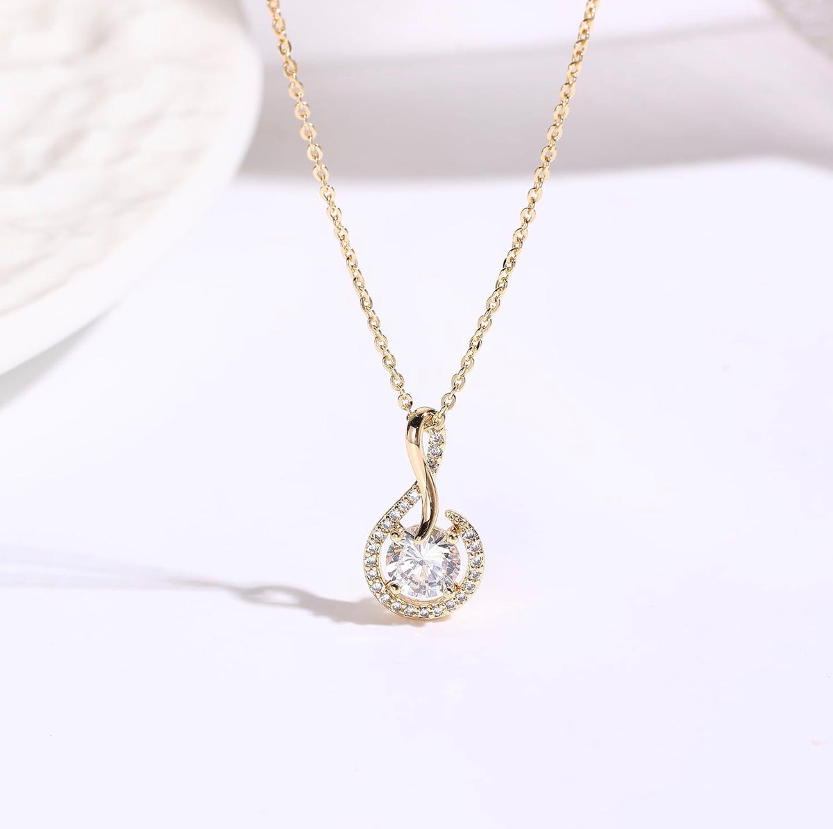 Moon Twist Pendant Necklace - Sterling Silver 18K Gold Plated with 5A Cubic Zirconia – Elegant Jewelry Gift for Women