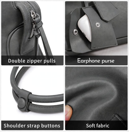CAITINA Shoulder Bag Satchel Top Handle Hand Bag w/ Shoulder Strap – PU Vegan Leather – Charcoal Gray - Brand New