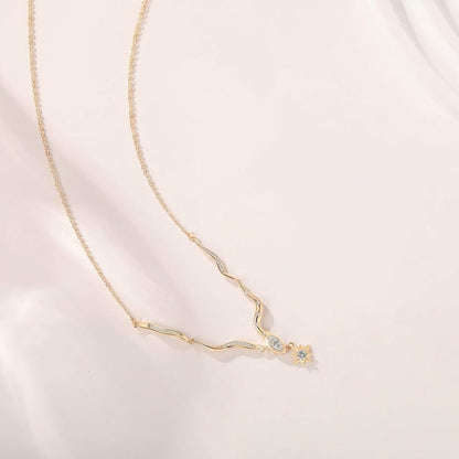 Serpentine Snake Star Pendant Necklace 18K Gold Plated CZ Diamond Accents