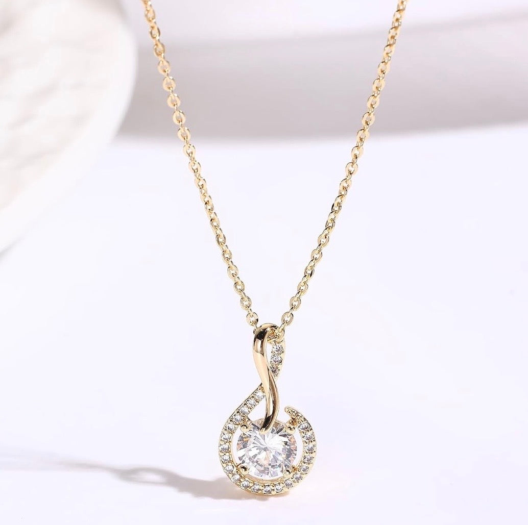 Moon Twist Pendant Necklace - Sterling Silver 18K Gold Plated with 5A Cubic Zirconia – Elegant Jewelry Gift for Women