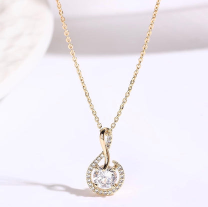Moon Twist Pendant Necklace - Sterling Silver 18K Gold Plated with 5A Cubic Zirconia – Elegant Jewelry Gift for Women