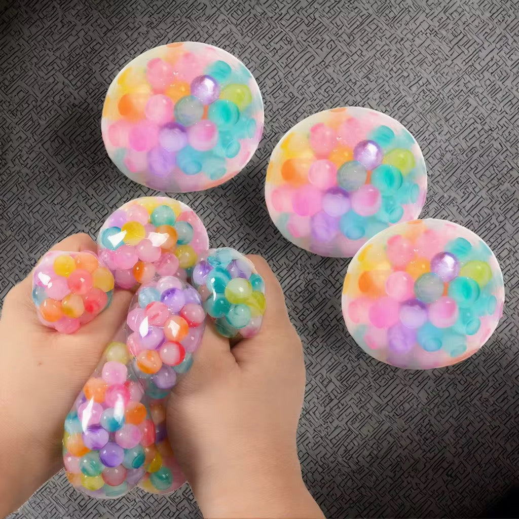 Rainbow Boba Bead Poppers Squish Toy (6cm) Stress Ball for Kids & Adults Sensory ADHD & Anxiety Relief Squeeze Toy