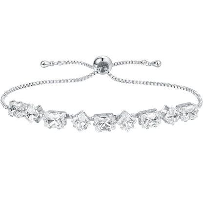 Adjustable Silver Tennis Bracelet with Sparkling Geometric Zirconia
