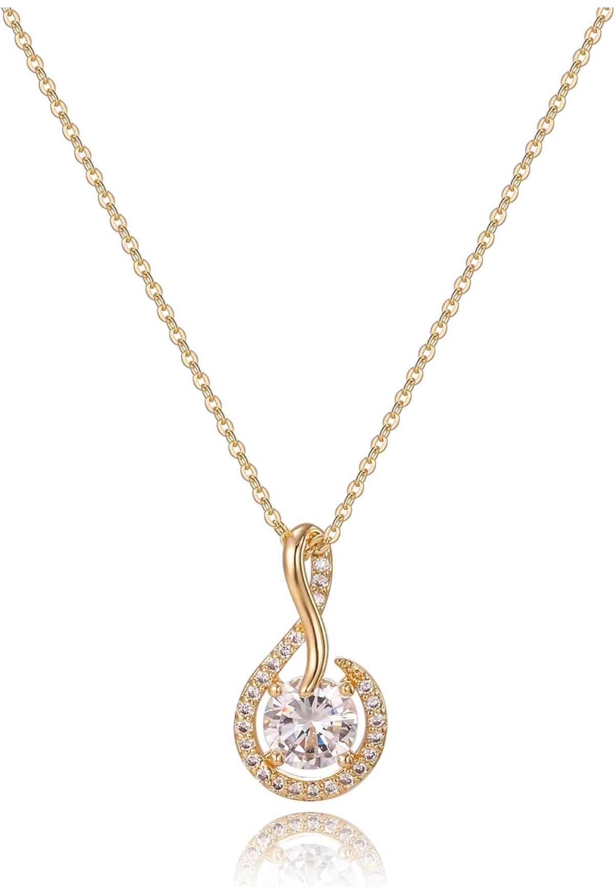 Moon Twist Pendant Necklace - Sterling Silver 18K Gold Plated with 5A Cubic Zirconia – Elegant Jewelry Gift for Women