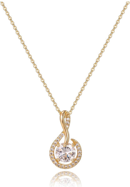 Moon Twist Pendant Necklace - Sterling Silver 18K Gold Plated with 5A Cubic Zirconia – Elegant Jewelry Gift for Women