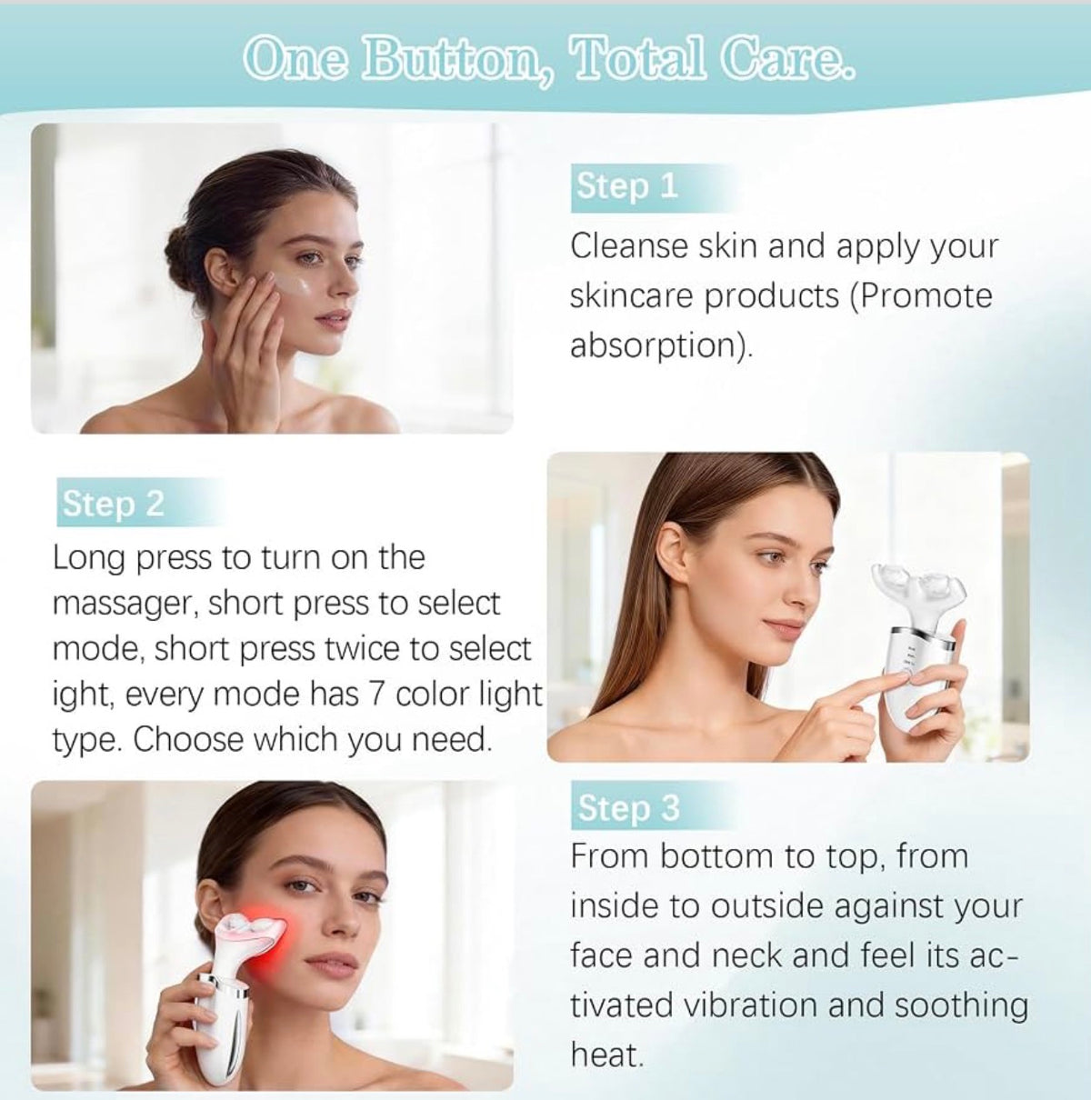 Facial Massager Face and Neck, 7 Color Light Based Face Massager Tool for Skin Care