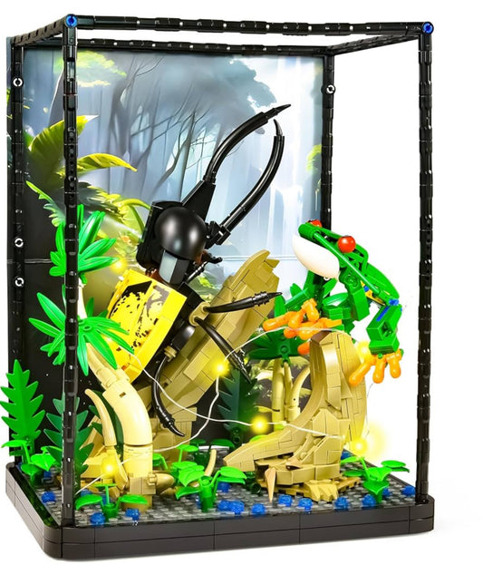STEM BNG Insect Frog Terrarium Tropical LED Light Building Block Brick Set, 889 pcs